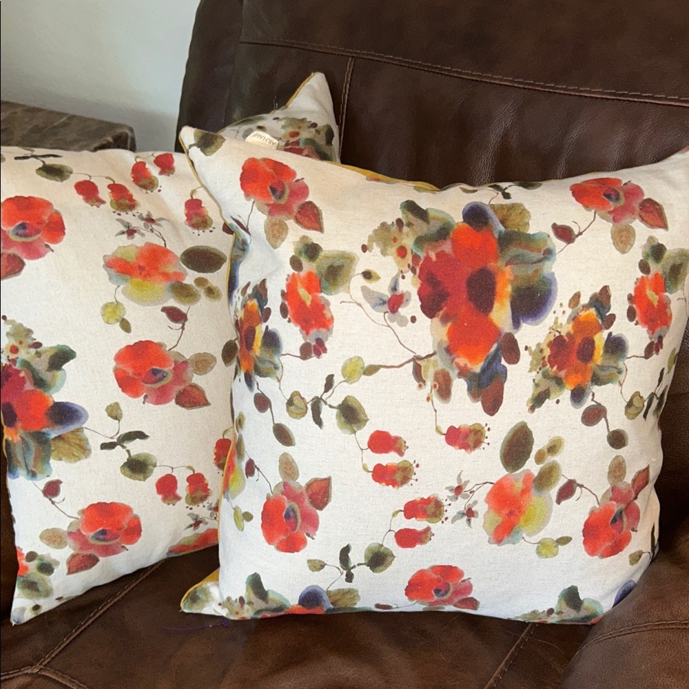 Arhaus ,Floral Throw Pillows with Red and Green Accents